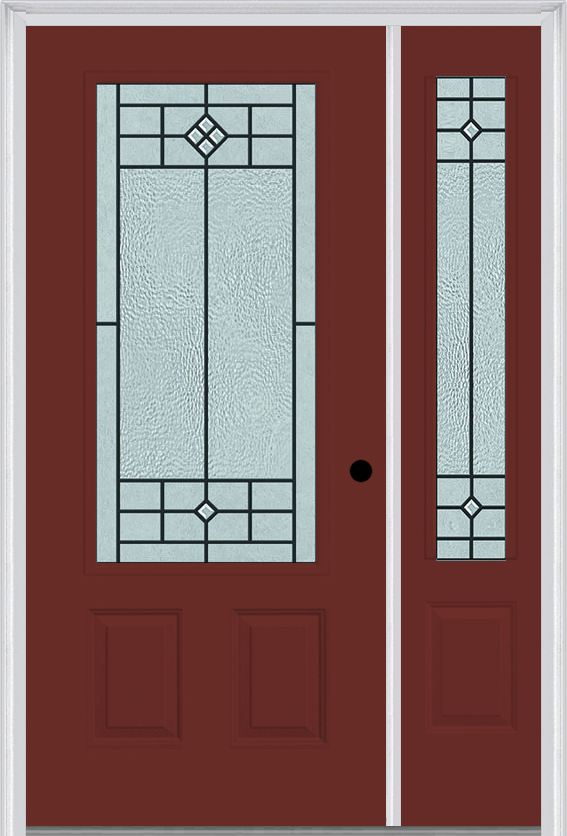 MMI 3/4 Lite 2 Panel 6'8" Fiberglass Smooth Beaufort Patina Exterior Prehung Door With 1 Beaufort Patina 3/4 Lite Decorative Glass Sidelight 607